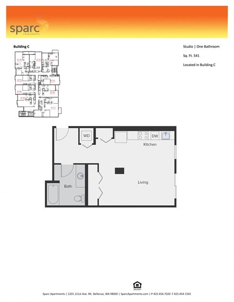 Floor plan for studio, 1 bath, 541 sqft